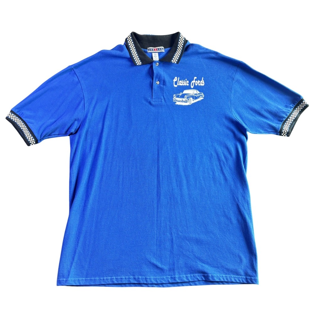 Jerzees Mens Classic Ford Graphic Polo Shirt Blue Checkerboard‎ Trim Size XL